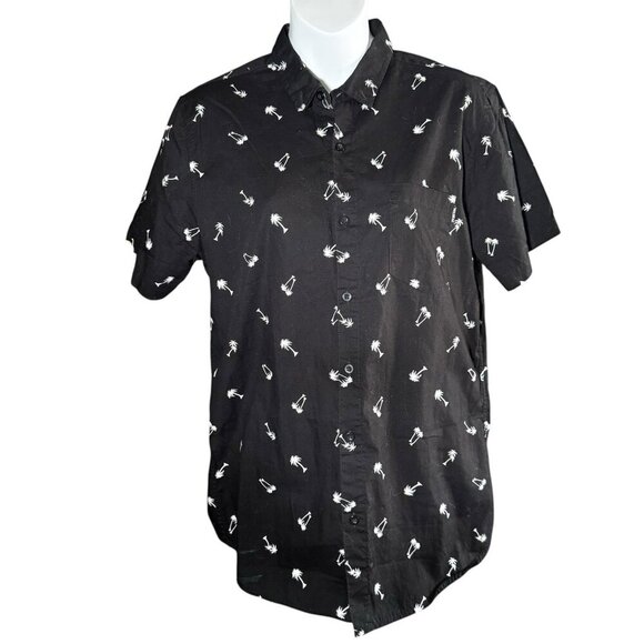 Molokai Surf Co Hawaiian Shirt Palm Tree Print Black Cotton Button Down Size M - Picture 1 of 7